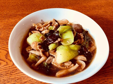 鶏肉とチンゲン菜とひらたけの炒めあんかけ